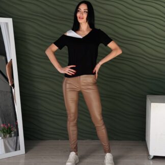 Шкіряні штани з кишенями (тонкі)