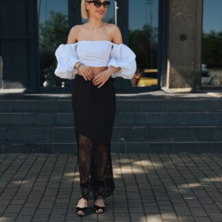 Шовкова спідниця максі з мереживною вставкою